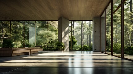 Fototapeta premium Modern contemporary empty hall with nature view 