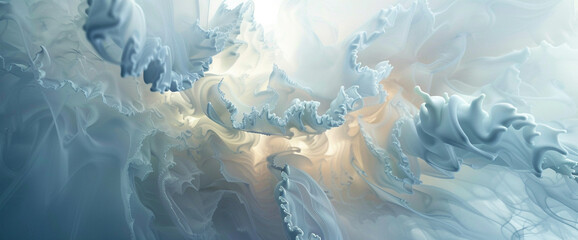 Embark on a journey of elegance and serenity through this captivating painting, where dark teal and light beige waves intertwine amidst organic topography, evoking the timeless allure of marbleizedart