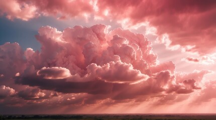 dramatic pink clouds with sunlight rays background from Generative AI
