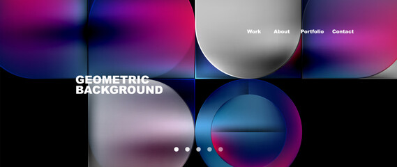 Obraz premium A geometric background with circles and squares in automotive lighting violet and magenta, resembling a musical instrument on a black backdrop