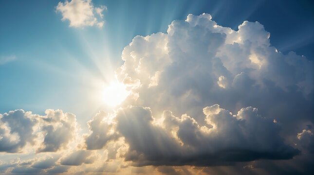 dramatic white clouds with sunlight rays background from Generative AI