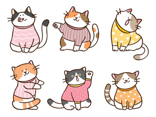 Vector Illustration of Cute Cartoon Cat Characters on Isolated Background