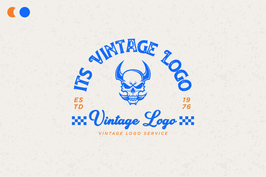 Skull vintage logo design with grungy background, retro design