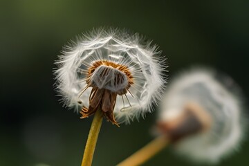 Closeup of dandelion on natural background, artistic nature closeup. Spring summer background Generative AI