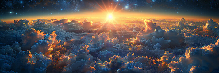 Banner. Sun in the clouds. Template. AI generated
