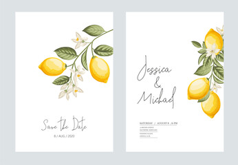 Wedding invitation. Lemon illustration. hand-drawn frame. - 786819442