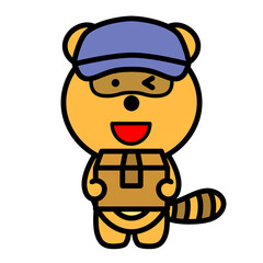 荷物を配達するタヌキ　全身　イラスト