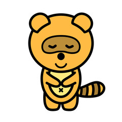 お辞儀をするタヌキ　全身　イラスト