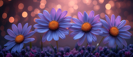 Fototapeta premium purple flowers with yellow centers in a field of purple flowers