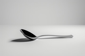 Unique Perspective of a Stainless Steel Spoon on a Plain White Background