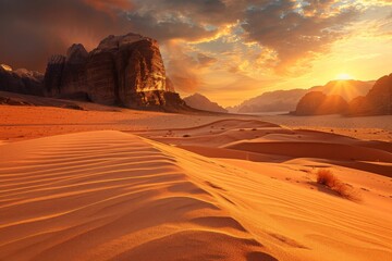 Fototapeta premium sunset over the desert, golden sky