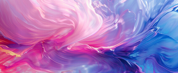 Swirls of intense magenta and calming pastel blue collide on a pristine white canvas, creating a dynamic and captivating abstract composition.