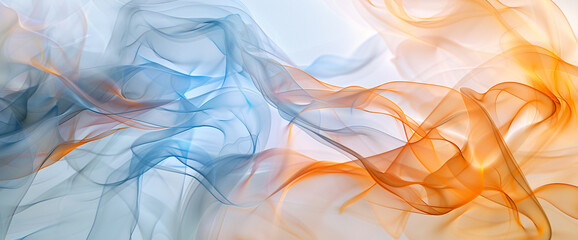 Tendrils of pastel orange and gentle blue elegantly merge and intertwine on a white backdrop