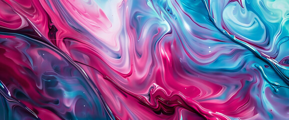 Vibrant magenta and turquoise hues swirl and dance across a blank canvas, creating an enchanting abstract 