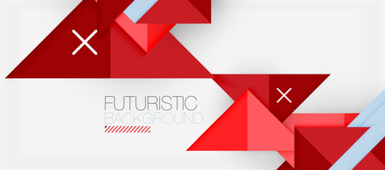 A modern brand with electric blue, carmine, and magenta triangles on a white background. The graphics feature a futuristic font and pattern of rectangles and triangles