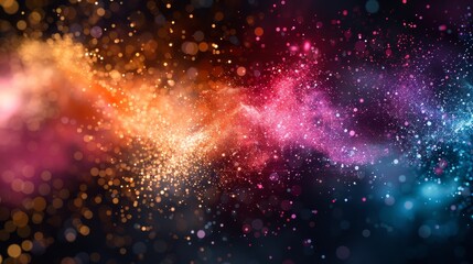 Picture an explosion of multicolored particles in a 3D void, each dot connecting to form intricate patterns that suggest the complexity and beauty of the cosmos.