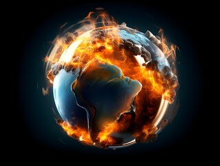 Fiery Collapse of the Earth:A Conceptual of the Global Climate Crisis Spurred by Unsustainable Industry and Finance - obrazy, fototapety, plakaty
