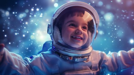 Cute boy wearing an astronaut costume