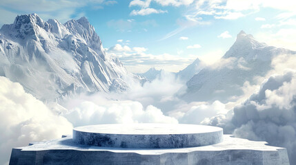 Cloud-covered glory: glacier podium spectacular - obrazy, fototapety, plakaty