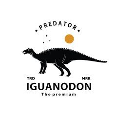 vintage hipster dinosaur, iguanadon logo vector silhouette art icon