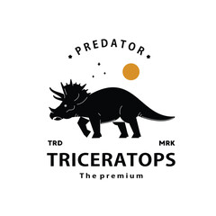 vintage hipster dinosaur, triceratops logo vector silhouette art icon