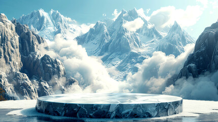 Frozen fantasy: glacier podium in the clouds - obrazy, fototapety, plakaty