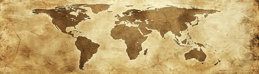 World Map Vintage Ancient style, detailed, sepia tones, aged texture,