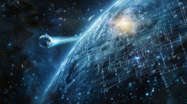 The computer-generated image showcases a futuristic space station floating in deep space, complete with solar panels, docking ports, antennas, and a central hub surrounded by various modules and compa