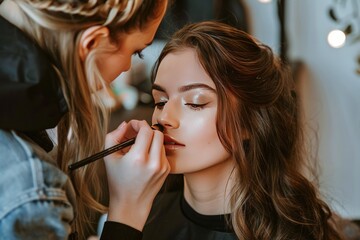 Makeup artist applying makeup to a female customer