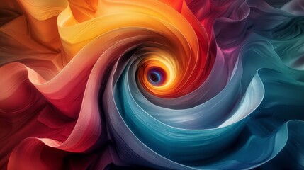 Picture a 3D art piece where a spectrum of colors spirals and expands, forming a mesmerizing vortex that draws the viewer into its colorful depths. - obrazy, fototapety, plakaty