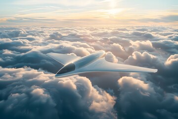 Futuristic Sustainable Aircraft Soaring Through the Ethereal Cloudscape - obrazy, fototapety, plakaty