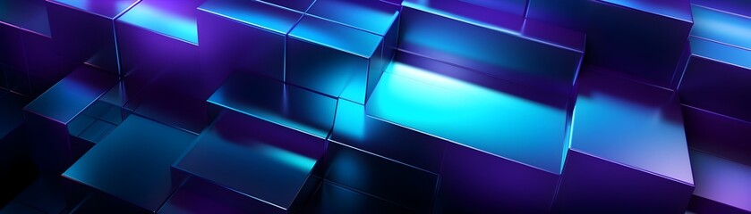 Geometric Abstract Blue and Purple Futuristic Backdrop with Sharp Edges and Cubes in a Digital Style