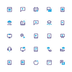 E-Learning Icon with Outline Style. Semibold Color Education Icon Collection with Editable Stroke and Pixel Perfection