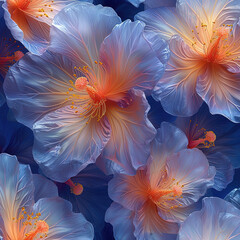 a many flowers that are in the middle of a blue background