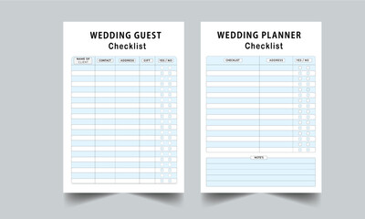 Wedding Guest List Planner & Wedding Checklist Planner Template