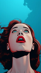 Pop Art of a Woman Looking Up With an Astonished Expression on Her Face