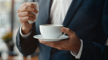 Close-up of Businessman Holding a Cup of Coffee