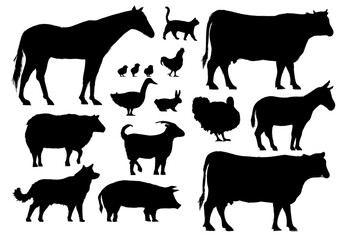 silhouette of farm animals and livestocks