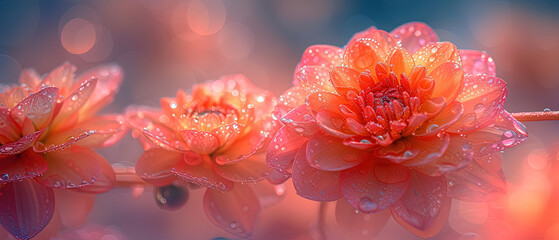 a two orange flowers with water droplets on them