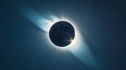Obraz premium Brilliant solar eclipse with dramatic setting. A stunning view of a solar eclipse surrounded by powerful sunbeams, rays piercing through a dynamic setting, symbolizing awe and wonder