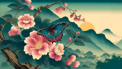Tuinposter 日本画（Japanese painting）／蝶 © dalb
