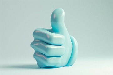 a blue plastic thumbs up sign on a white background
