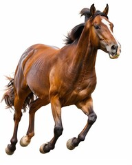 Obraz premium a brown horse is galloping on a white background