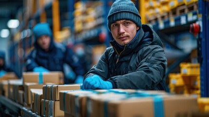 A delivery person inspects a package with precision, ensuring quality and accuracy at every stage.