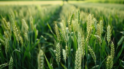 Fototapeta premium Detailed Look at a Field of Green Wheat