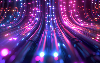 Glowing data fiber optic cables light while transferring data information, technology background.
- 786830899
