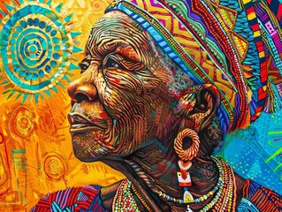 Fototapeta premium African Tribal Matriarch vibrant patterns