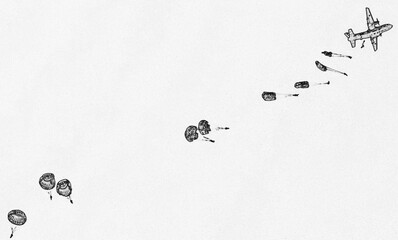 largage de parachutistes militaires - obrazy, fototapety, plakaty