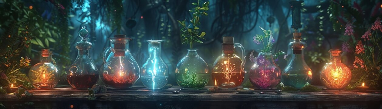 Alchemy and potions that change properties based on planetary ecosystems, crafting new magical elixirs