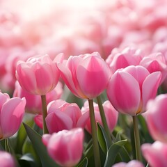 pink and white tulips in garden 
